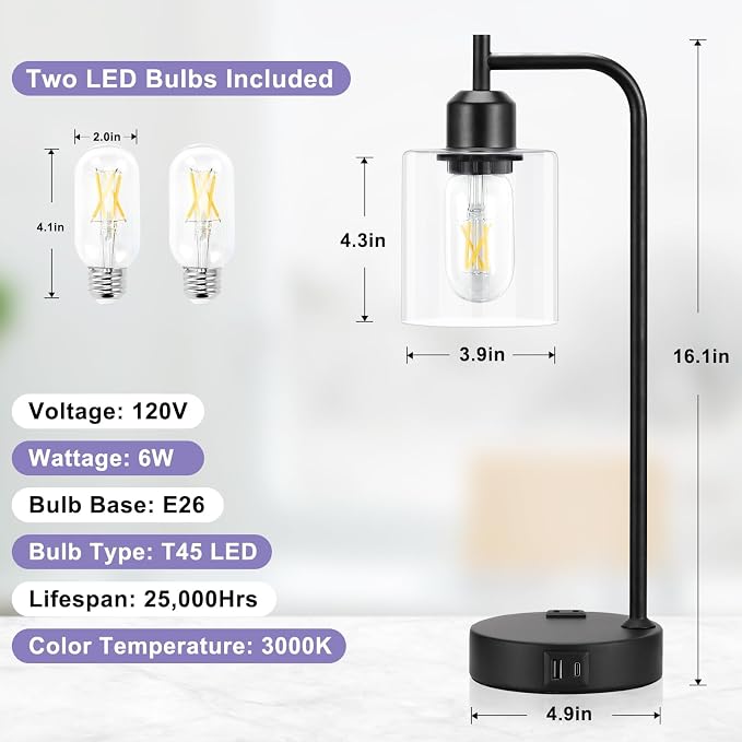 Industrial Touch Table Lamps for Bedrooms Set of 2 - Image 4