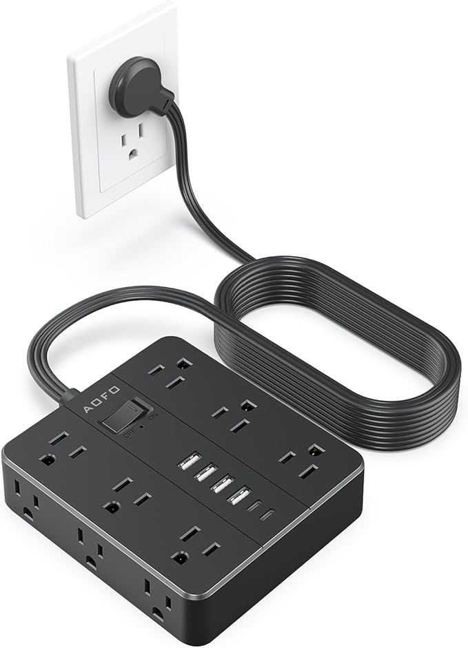 15FT Surge Protector Power Strip,12 AC Outlets with 6 USB Ports (2 USB-C), Flat Plug Extension Cord with Multiple Outlets, Wall Mount for Home Office,Dorm, Black-DeskLoop Office
