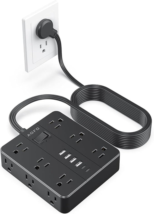 15FT Surge Protector Power Strip,12 AC Outlets with 6 USB Ports (2 USB-C), Flat Plug Extension Cord with Multiple Outlets, Wall Mount for Home Office,Dorm, Black-DeskLoop Office