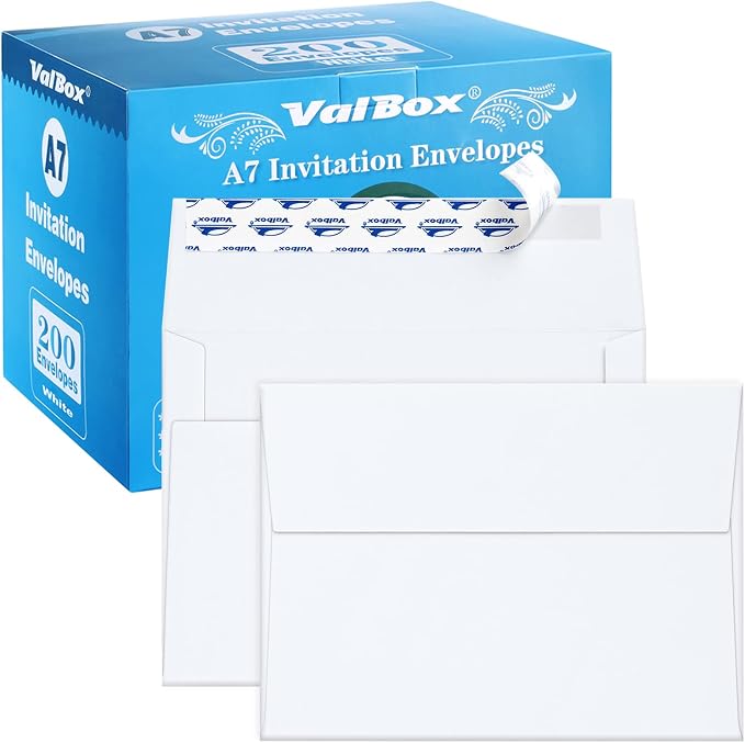 ValBox 200 Qty A7 Invitation Envelopes 5 x 7, 120GSM White Kraft Paper Envelopes by ValBox