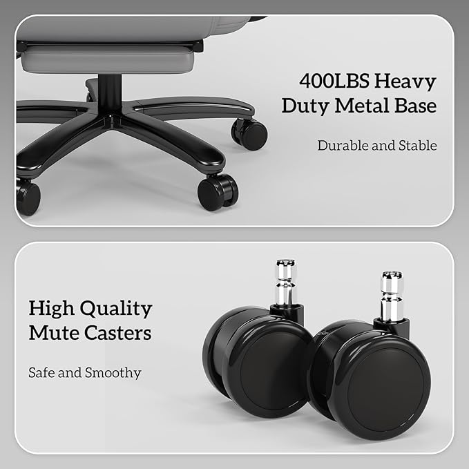 GYI Criss Cross Chair with Wheels, 160°Big and Tall Reclining Office Desk Chair with High Back, Wide Seat, Arms, Footrest, Grey-DeskLoop Office