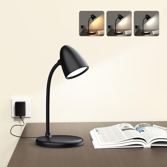 LED Desk Lamp for Home Office, 3 Light Colors, Table Lamp, Dimmable Reading by RORENSE