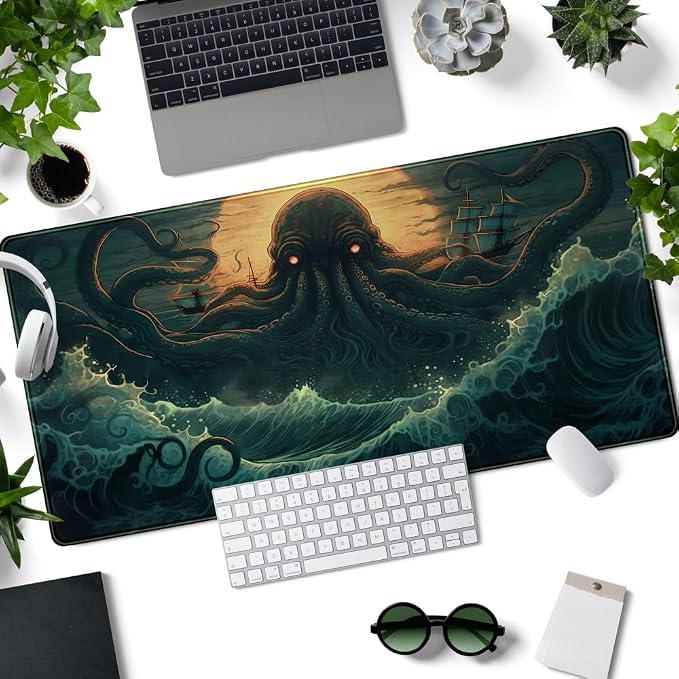 Octopus Anime Desk Pad Ocean Large Mouse Pad Gaming, Extended Kanagawa Desk Mat - Image 2