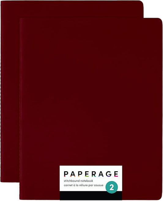 PAPERAGE Soft Cover Lined Journal Notebook, 2 Pack, (Burgundy), 100 Pages, Large 7.5 inches x 9.5 inches, College Ruled, Ideal for Note Taking & Travel Journal-DeskLoop Office