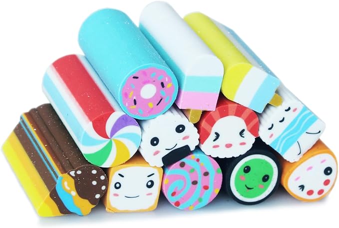 Food Erasers 12 Pack Sushi Desserts Desk Pet Erasers for Kids Cute Fun School Supplies Prize Gifts Party Favors-DeskLoop Office