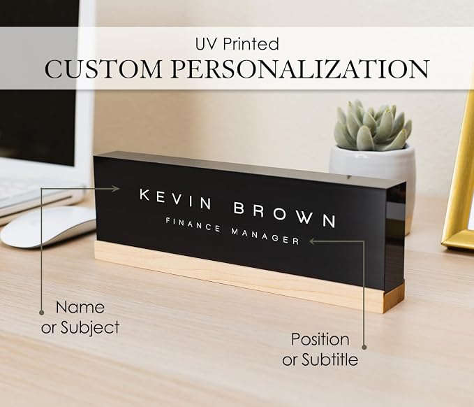 Personalized Acrylic Name Block w/Wooden Base - Image 3