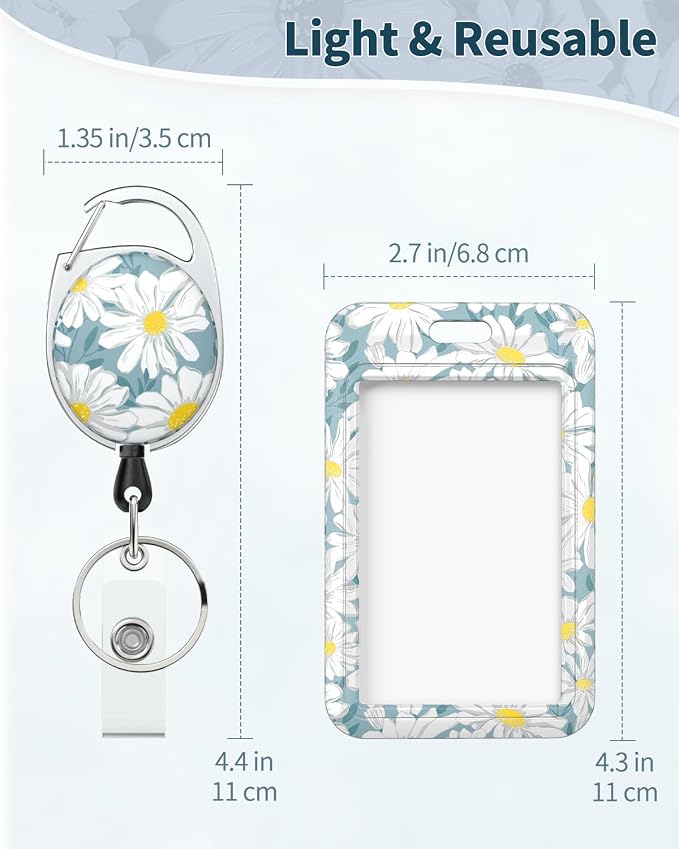 Uniclife 2 Pack Floral Sliding Badge Holder Vertical Daisy Flower Plastic Card - Image 5