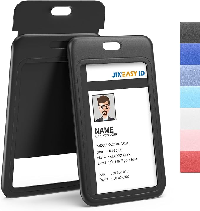 JINEASY ID 50 Pack Black Hard Plastic ID Badge Holders by JINEASY+ID