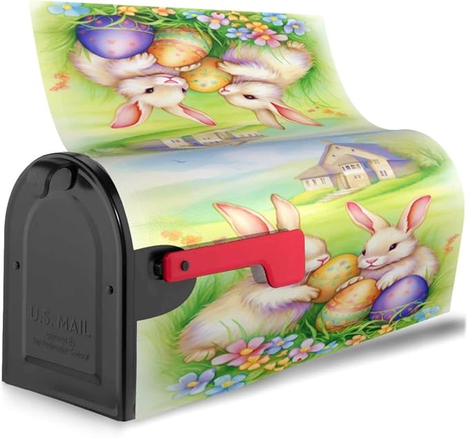 Ouqiuwa Vintage Easter Bunnies Eggs Soft Welcome Magnetic Mailbox Cover - Image 3