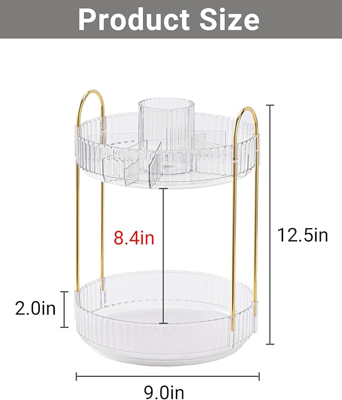 Asayuee 360 Rotating Makeup Organizer, 2 Tier Large Capacity Make Up Organizers - Image 4