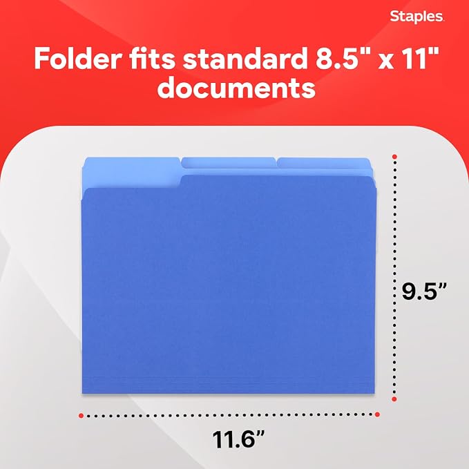Staples File Folders, Letter Size, 1/3‑Cut Top Tabs, Durable 10.5‑Point Paper - Image 3