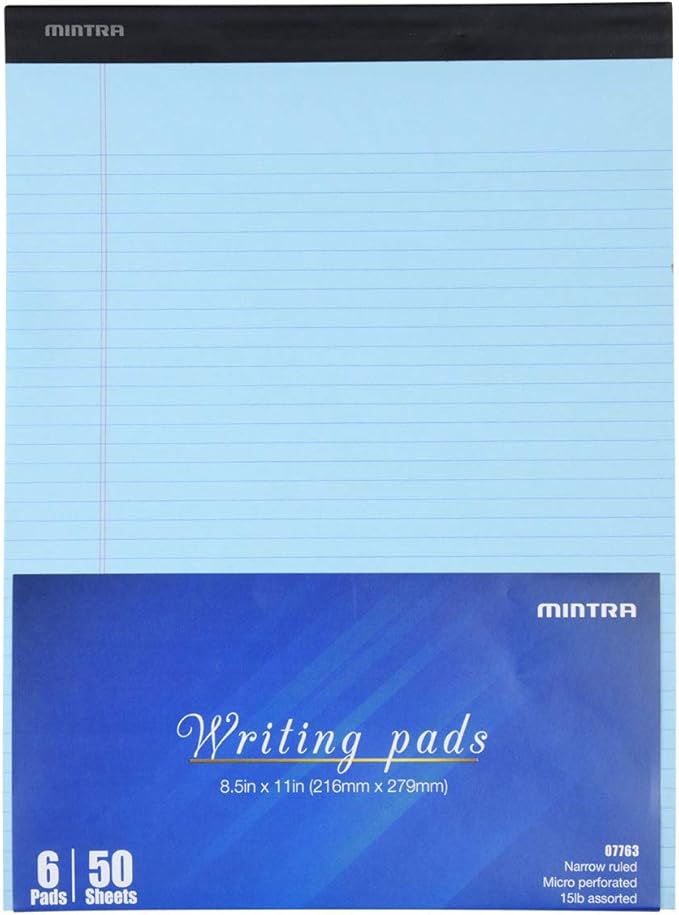 Mintra Office Legal Pads, ((Basic 6pk - (Pastel Version #2), 8.5in x 11in, Narrow Ruled))-DeskLoop Office