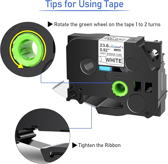 USUPERINK 5PK Compatible for Ptouch HSe-251 HSe251 HS-251 HS251 23.6mm 1 inch Black on White Heat Shrink Tube Label Tape for PT-D600 E500 E500VP E550W PT-P700 PT-P750WVP Label Maker-DeskLoop Office