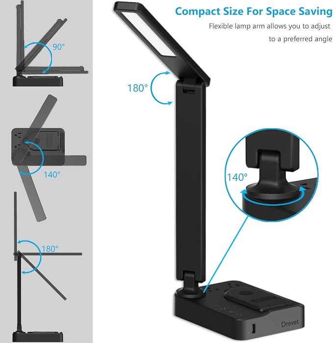Drevet LED Desk Lamp with Wireless Charger, Desk Table Light with USB Charging - Image 4