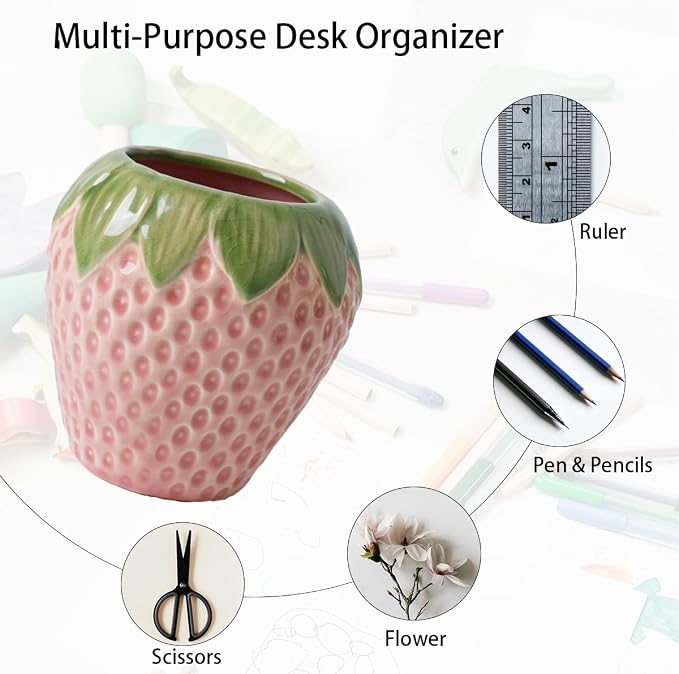 Strawberry Pencil Holder, Cute Pen Holder - Image 3