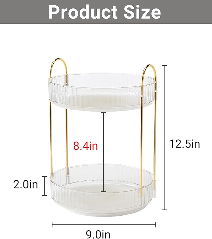 Asayuee 360 Rotating Makeup Organizer, 2 Tier Large Capacity Make Up Organizers - Image 2