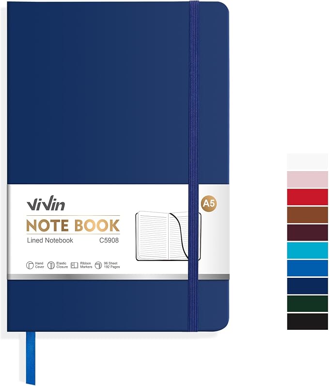 ViVin Lined Journal Notebooks for Work, 192 Pages, Medium 5.5 x 8.3 inch by ViVin
