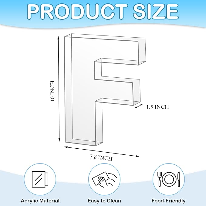 10" F Clear Acrylic Letter Charcuterie Board Box, Reusable Fillable Decorative - Image 2