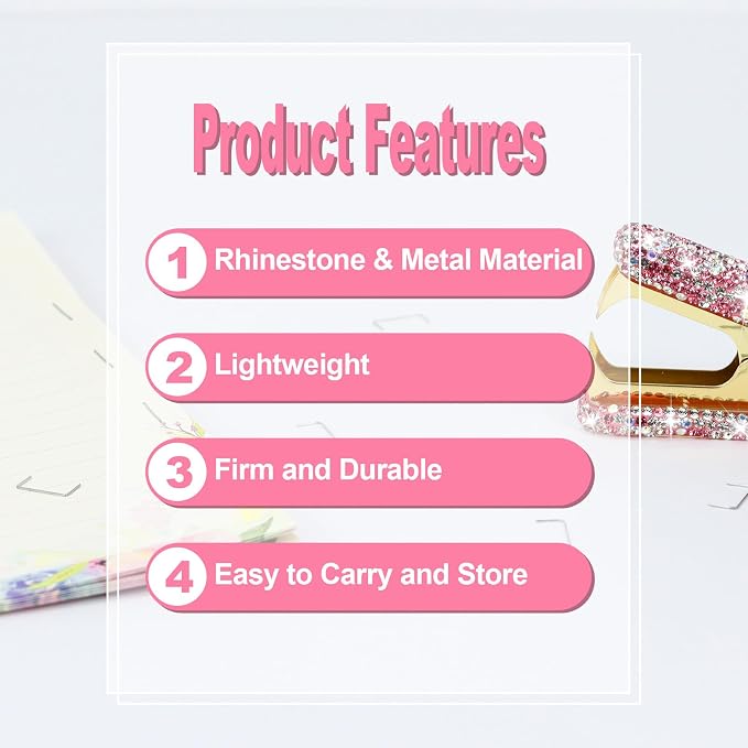 MultiBey Rhinestone Staple Remover, Handmade Bling Crystal Gold Cute Staple - Image 5