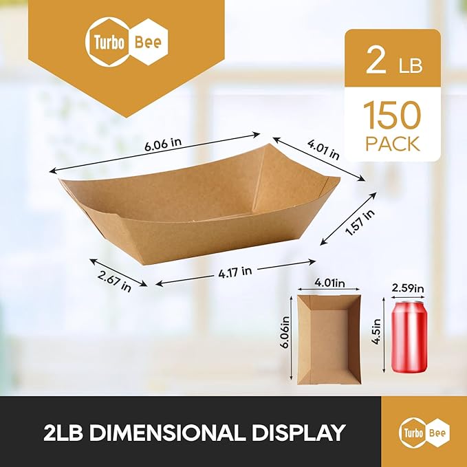 Disposable Paper Food Trays 2lb, 150 Pack Brown Paper Boats - Image 2