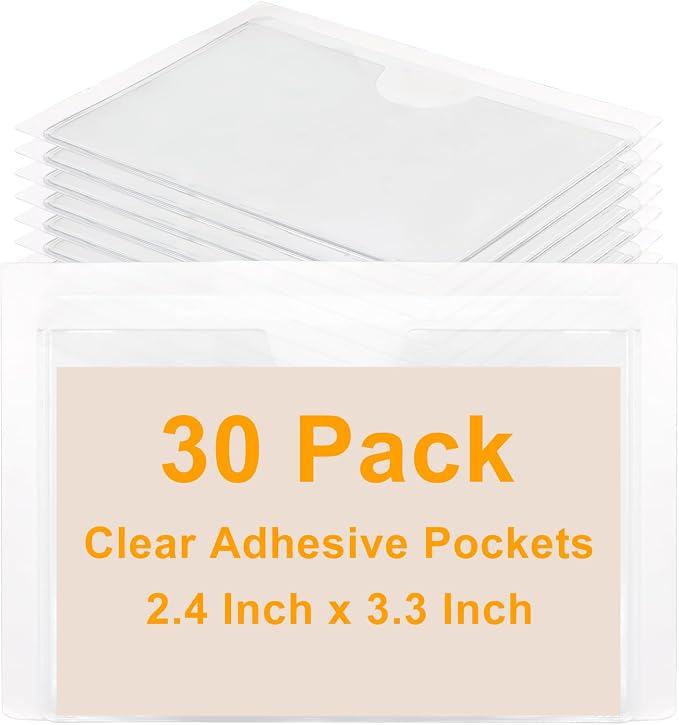 30 PCS Clear Adhesive Pockets, 3.3" x 2.4" Plastic Index Card Holder Labels - Image 5