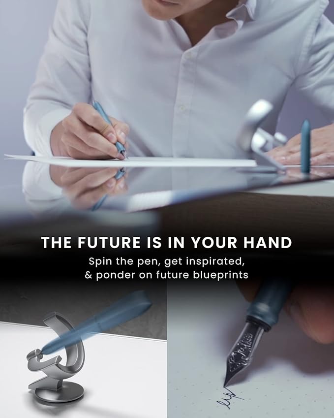 novium Hoverpen Future Edition - Luxury Metal Fountain Pen With Fine Nib, Aerospace Metal Made, Futuristic Aesthetic Desk, Free Spinning Executive, Signing Pen (Mist Blue)-DeskLoop Office