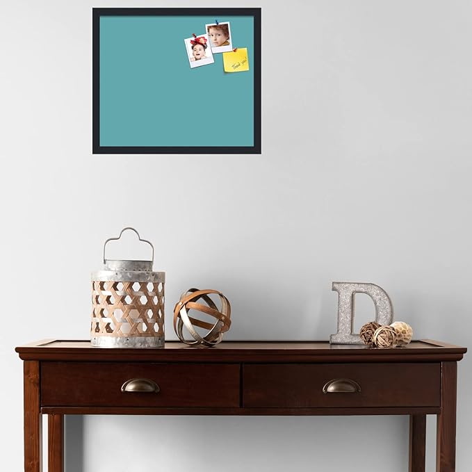 PinPix 20x17 Inch Cork Bulletin Board. This Decorative Framed Pin Board Comes with Aqua Pastel Design and a Satin Black Frame. Ideal for Home Office Decor or Message Board (PinPix-1806)-DeskLoop Office