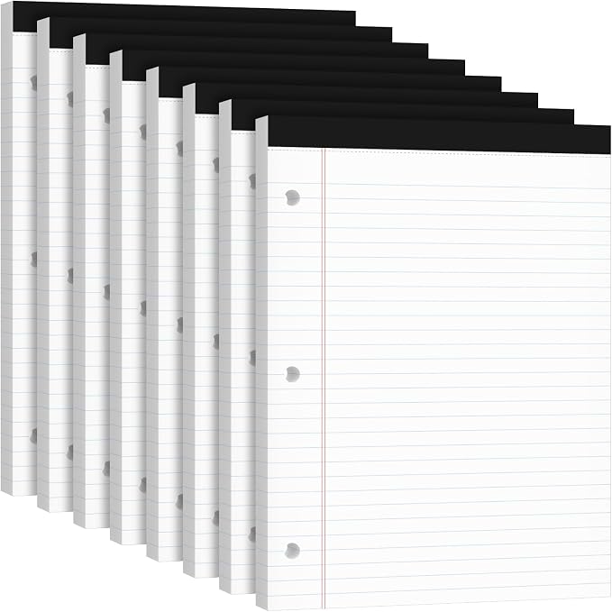 Legal Pads 8.5x11, 50 Sheets/Packs, 8 Pack, 3-Hole Punch & Perforated Writing by Ciphyfee