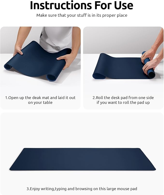 YSAGi Leather Desk Protector, Office Mat, Large Mouse Mat, Non-Slip PU Leather Blotter, Laptop Pad, Waterproof Writing Pad for Office and Home (Dark Blue, 35.4" x 17")-DeskLoop Office