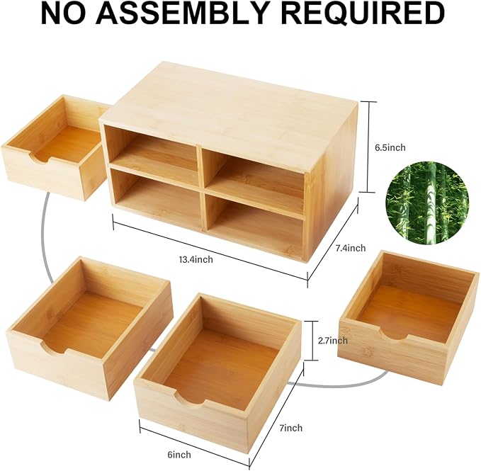 Bamboo Desk Organizer 4 Drawers, Countertop Organizer - Image 3