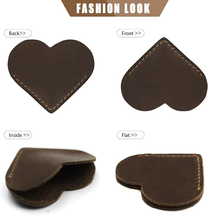 Jack&Chris Genuine Leather Heart Bookmark, Handmade Stitched Corner Page - Image 4
