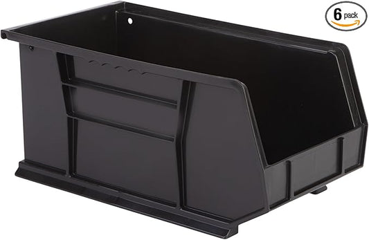 Hudson Exchange 15" x 8" x 7" (6 Pack) Plastic Stackable Storage Bin and Hanging Container, Black-DeskLoop Office
