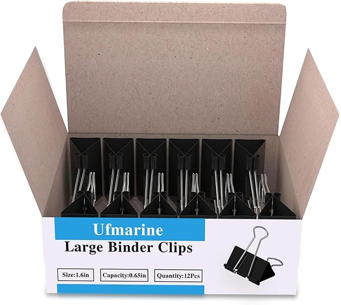 Ufmarine 144 Pcs Large Binder Clips 1.6 inch Length, Big Paper Clips by Ufmarine