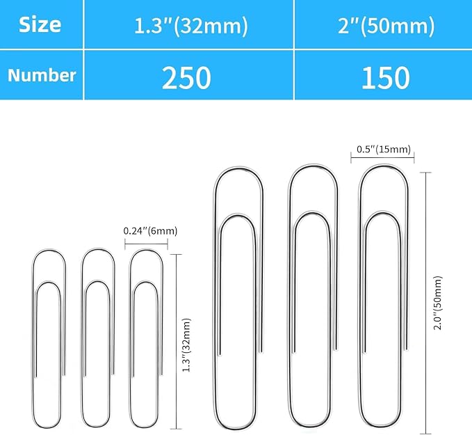 Shiny Silver Jumbo Paper Clips, 1.3 Inch & 2 Inch, School & Home, Document - Image 2