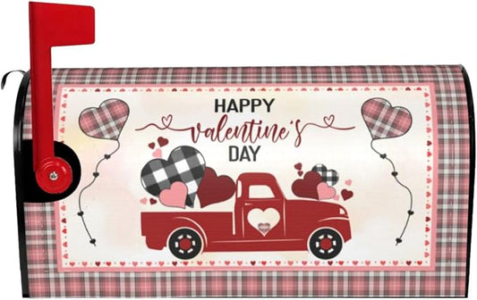 Mailbox Covers Love Pickup, Happy Valentine's Day Pink Buffalo Plaid Magnetic by Yomane