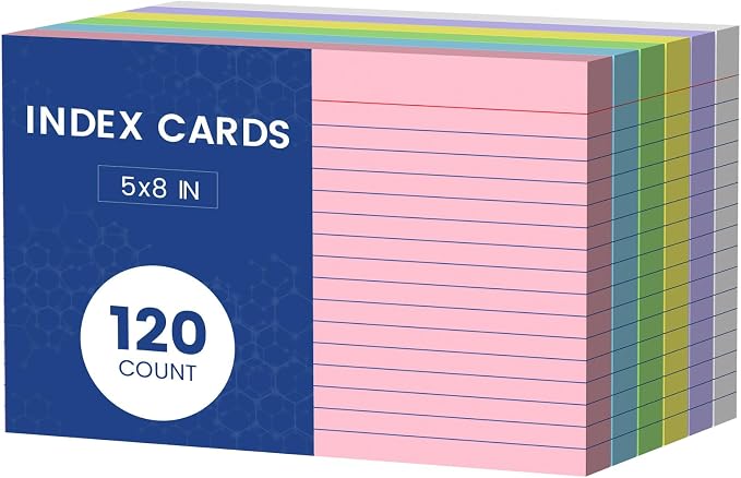 120 Count Index Cards 5x8, 6 Colors large Index Card, Colored Note Cards | 20 by Aidunmis