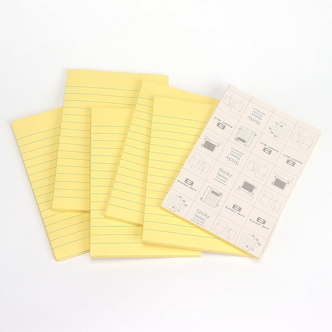 Early Buy 6 Pads Lined Sticky Notes with Lines 4x6 Self-Stick Notes Bright Color Sticky Notes, 45 Sheets/Pad (Yellow)-DeskLoop Office
