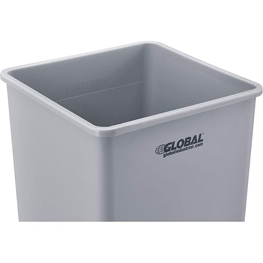 Global Industrial Square Plastic Garbage Can, Open Top, 55 Gallon Capacity, Indoor/Outdoor Rated, 19-1/2"W x 19-1/2"D x 34"H, Utility Trash Can, No Lid, Gray-DeskLoop Office