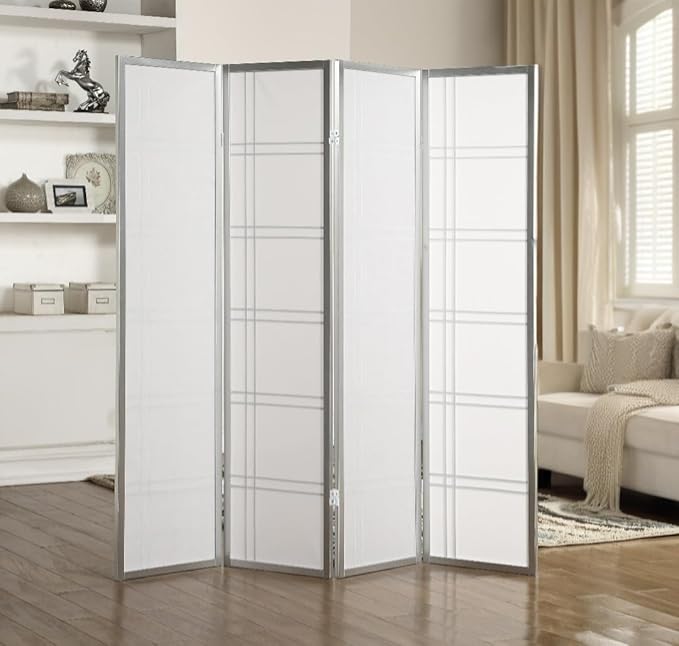 NicBex Room Divider 4 Panel Room Dividers with Paper-Looking Partition Room Dividers and Folding Privacy Screens Wall Divider for Home, Office, Room Separation,72" W x 1" D x 70" H, Silver-DeskLoop Office