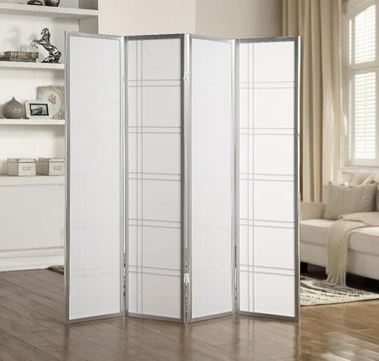 NicBex Room Divider 4 Panel Room Dividers with Paper-Looking Partition Room Dividers and Folding Privacy Screens Wall Divider for Home, Office, Room Separation,72" W x 1" D x 70" H, Silver-DeskLoop Office