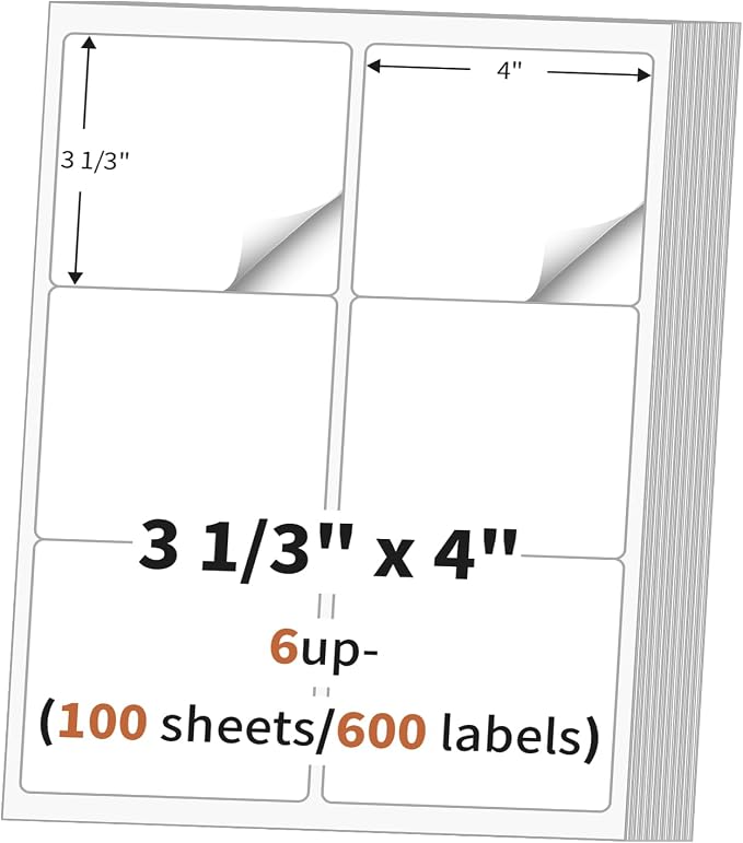 3 1/3" x 4" Address Labels, 600 Labels, Laser/Ink Jet Printer Compatible by MultiLabel