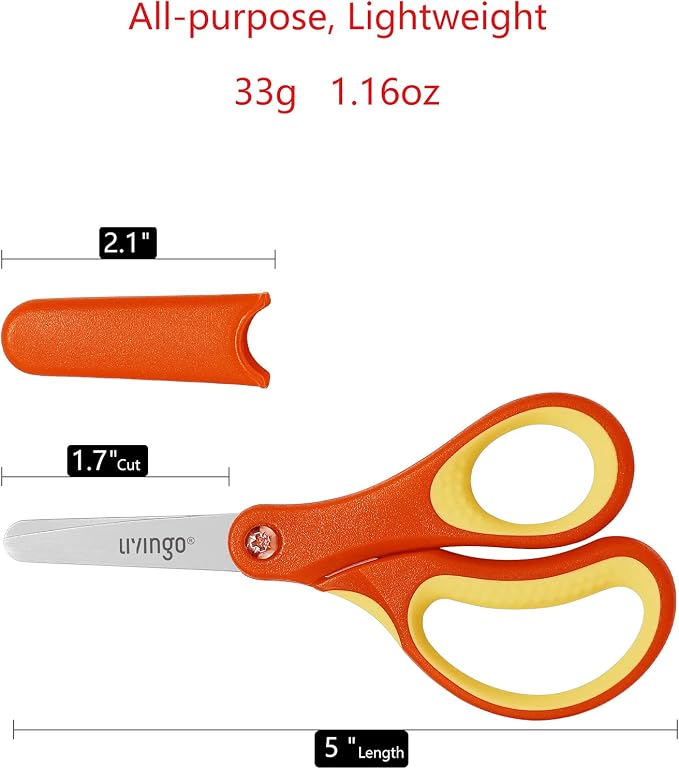 LIVINGO 3 Pack 5” Kids Scissors, Left/Right Handed Blunt Stainless Safety - Image 2