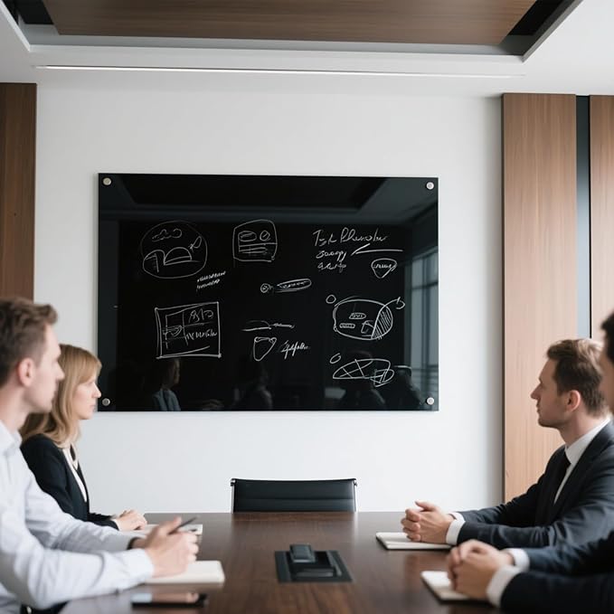 KIZZBY Black Glass Dry Erase Board - Magnetic Blackboard for Wall, 48"x36" Large Frameless Black Whiteboard for Office, Home & School-DeskLoop Office