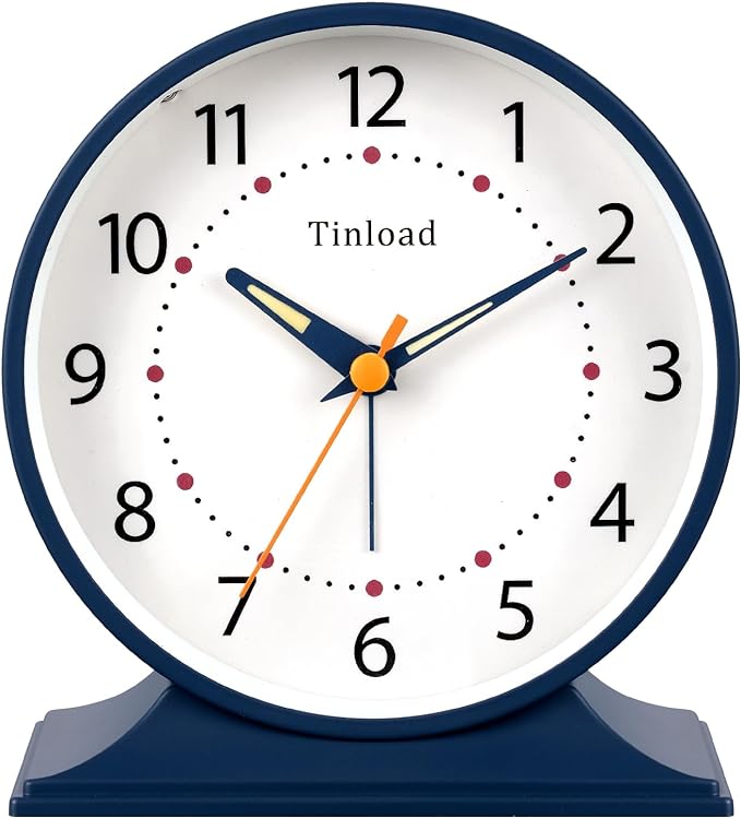 Tinload 4.5" Antique Retro Analog Alarm Clock, Small Silent Bedside Desk Clock by Tinload