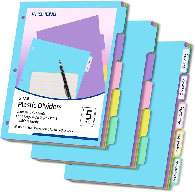 5 Tab Binder Dividers with Tabs, by XHSHENGOFFICEPRODUCT