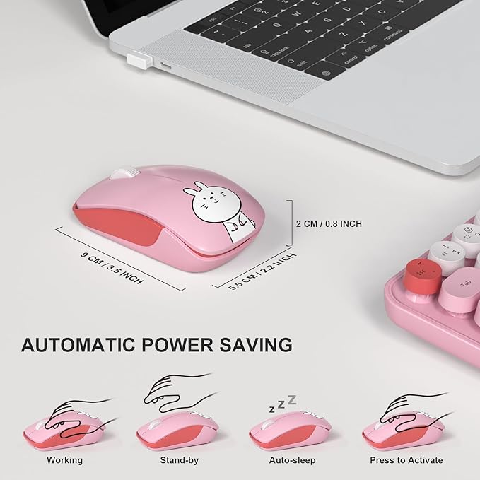 FOPETT Wireless Keyboard and Mouse Cute Mouse and Keyboard 2.4G Wireless Keyboards with Colorful 68 Keys Typewriter Retro Round Keycap for PC, Laptop,Tablet,Computer Windows - Pink Colorful-DeskLoop Office