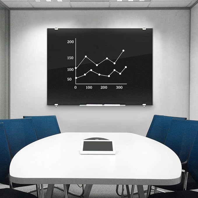 2-in-1 Black Glass Dry Erase Board 60" x 48" - Large Splicing Magnetic Tempered Glass Whiteboard for Wall, Frameless Glass Blackboard Bulletin Board for Office, Home, School-DeskLoop Office