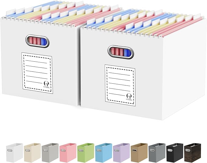 Oterri Large File Organizer Box, Portable Collapsible Cardboard File Folder by Oterri
