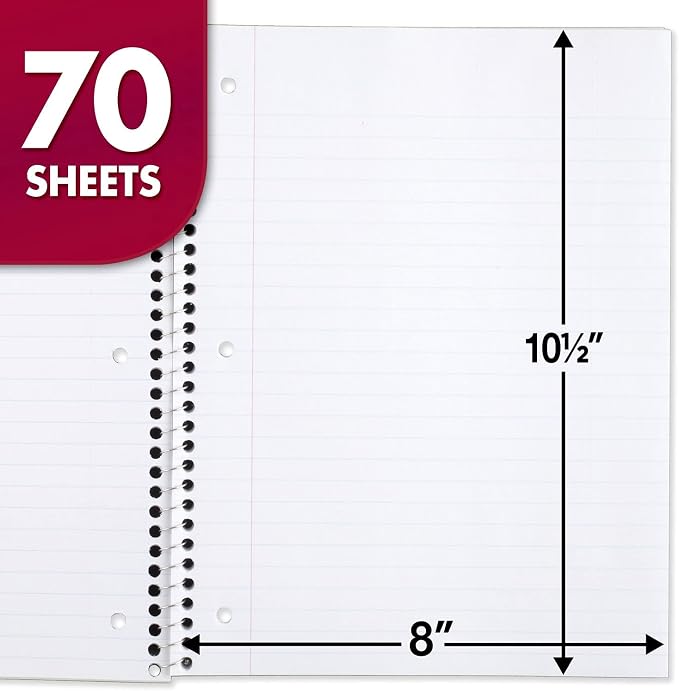 Mead Spiral Notebook, 4 Pack, 1 Subject, Wide Ruled Paper, 7-1/2" x 10-1/2" - Image 3