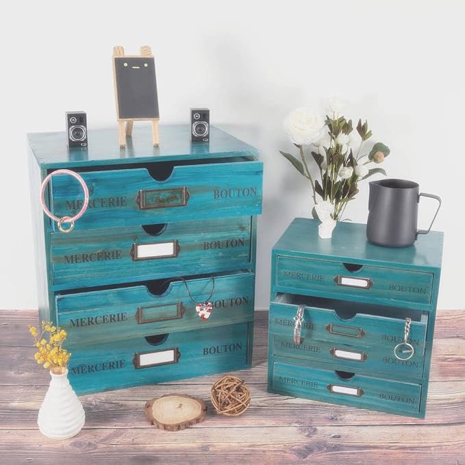 Wooden Storage Box with Drawers Vintage Office Supplies and Accessories Letter - Image 6